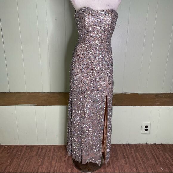 BG Haute silver all over sequin strapless evening prom gown size 2 - Picture 2 of 16